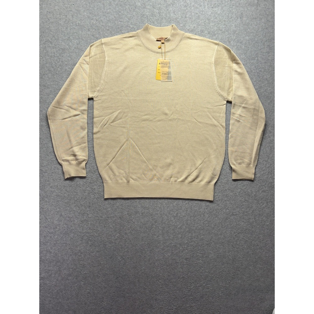 Inserch Mens Mock Neck Long Sleeve Sweater Beige Tan Acrylic Knit Size L NWT